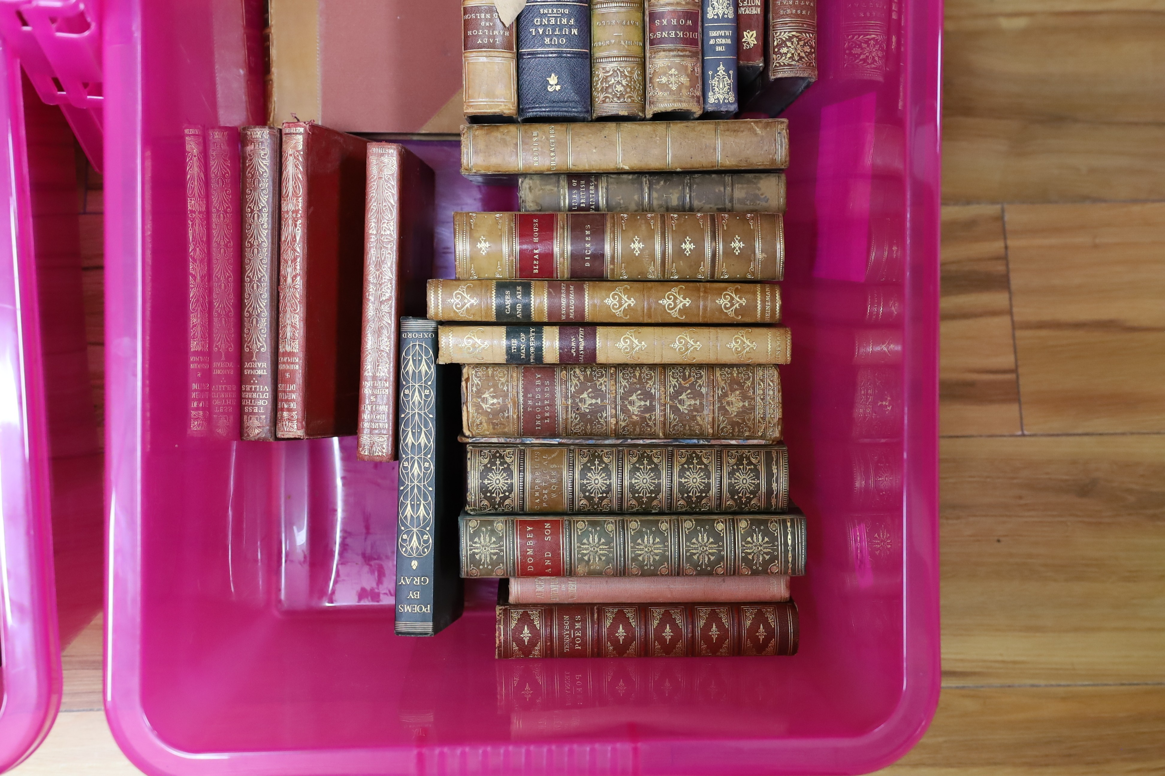 A selection of various leather bound bindings, to include Gallery of British Artists and others